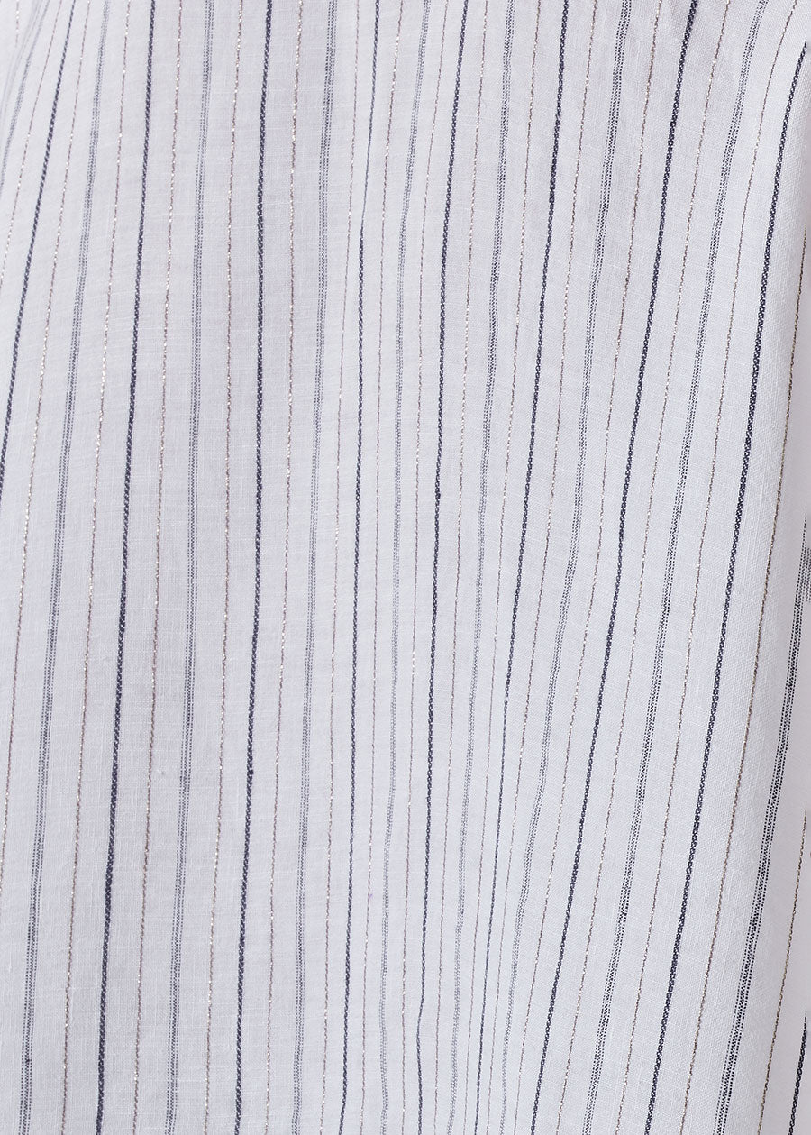 linen sloped shoulder wide a-line short sleeve shirt with collar - mid