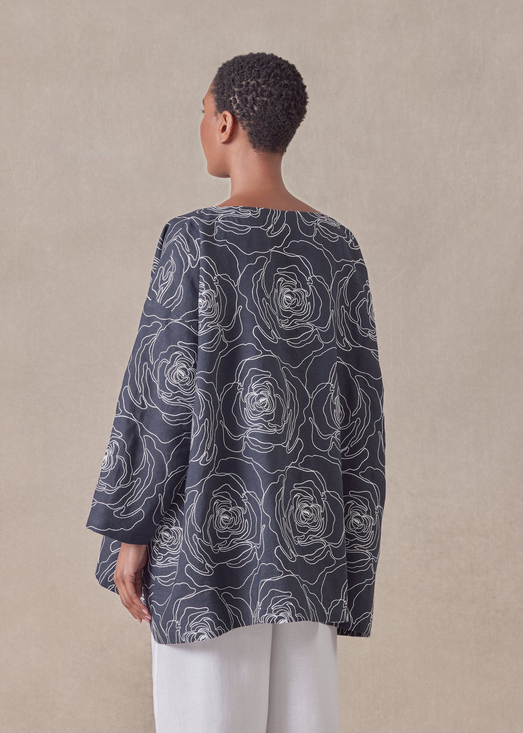 cotton linen mix wide a-line scoop neck tunic - long