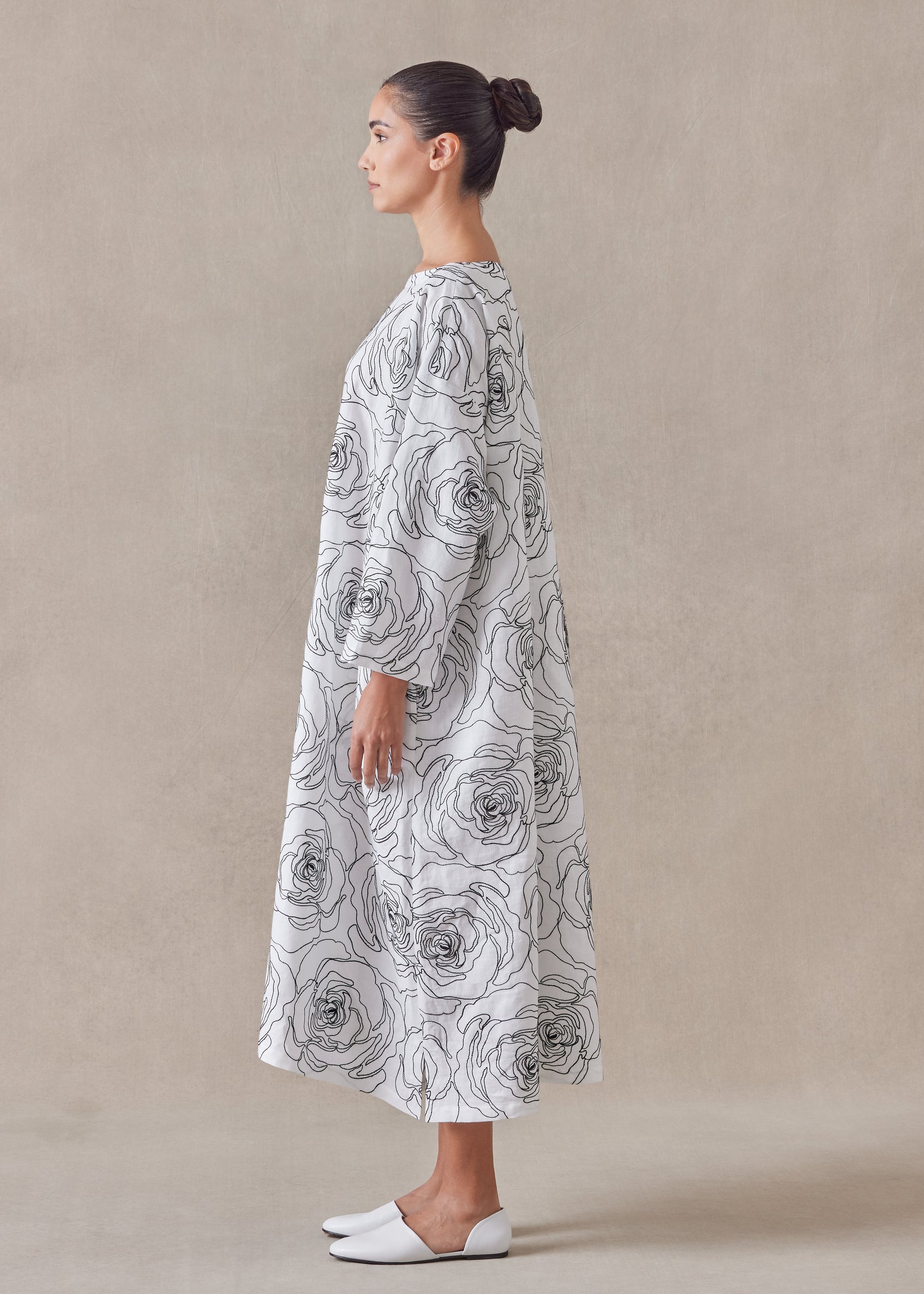cotton linen mix wide a-line scoop neck dress