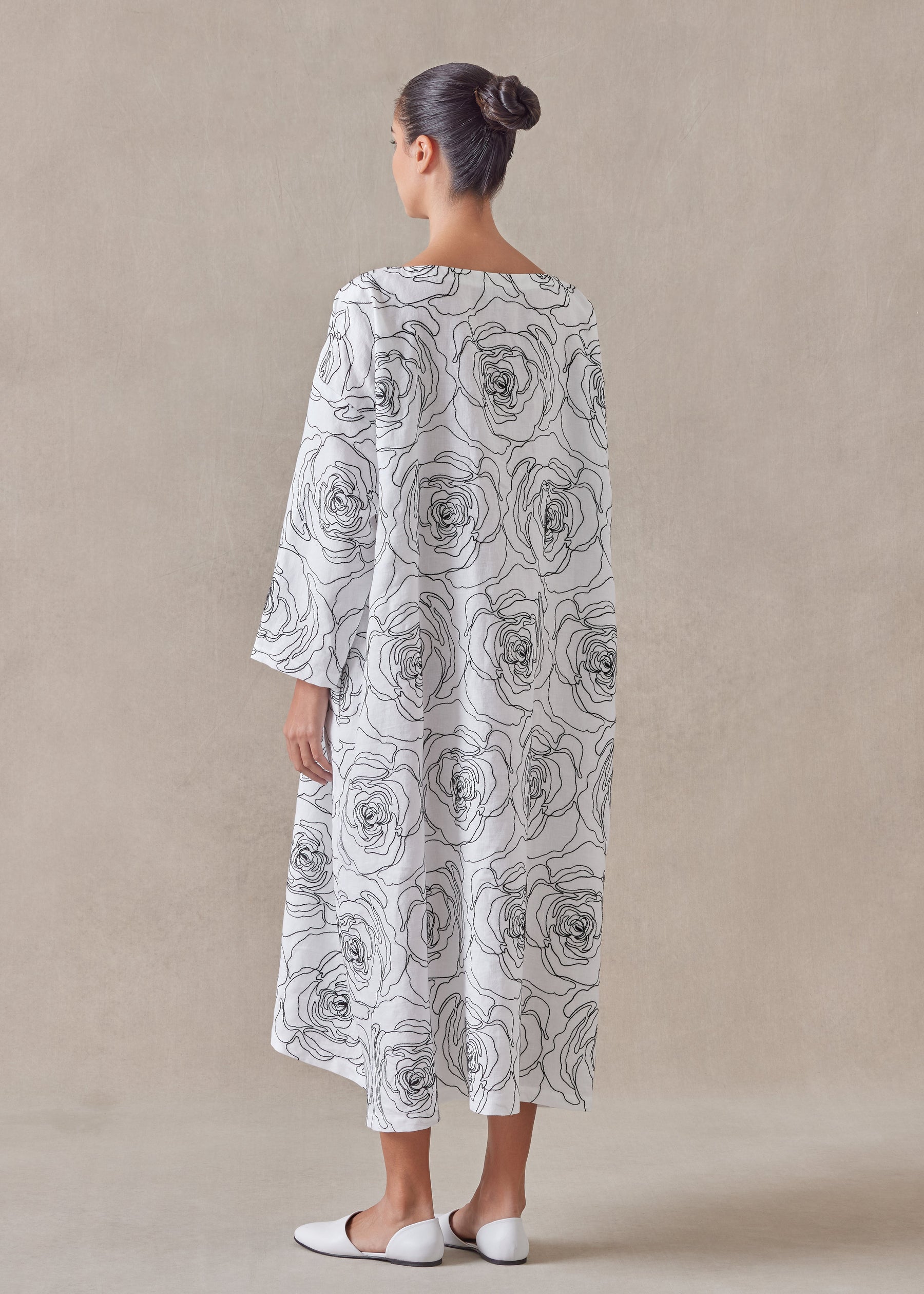 cotton linen mix wide a-line scoop neck dress