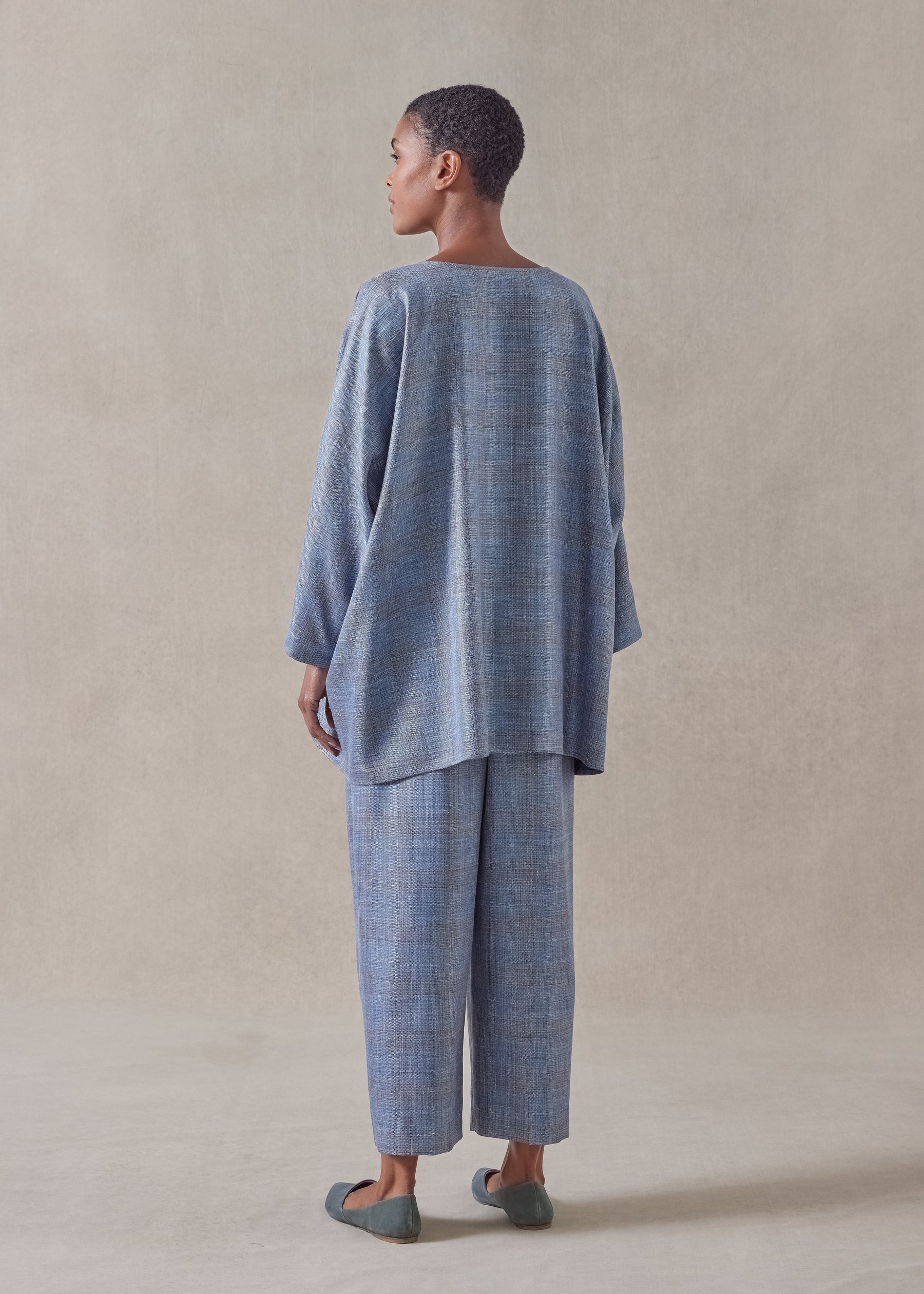 silk linen wool mix boat neck top - long