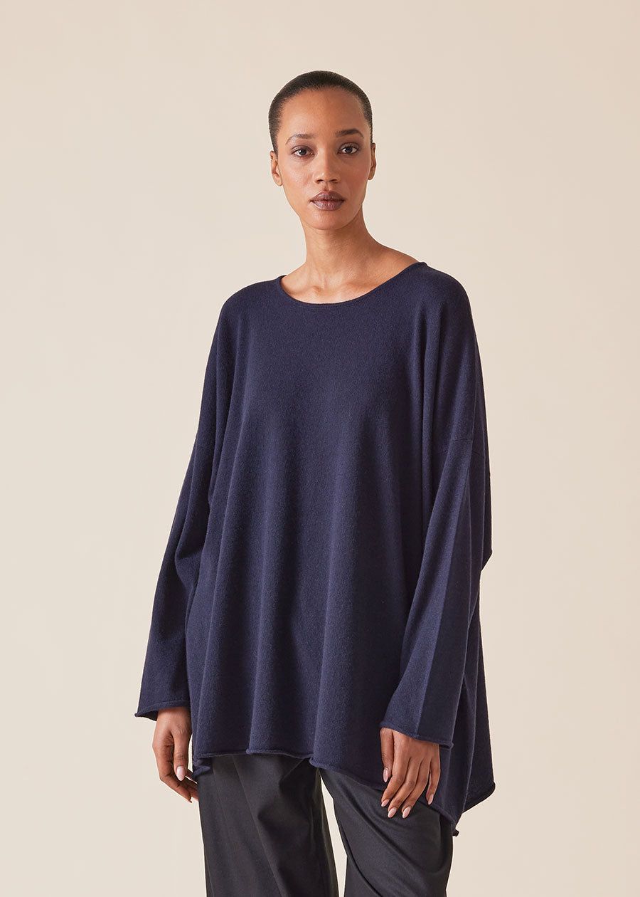 cashmere a-line bateau neck sweater - long