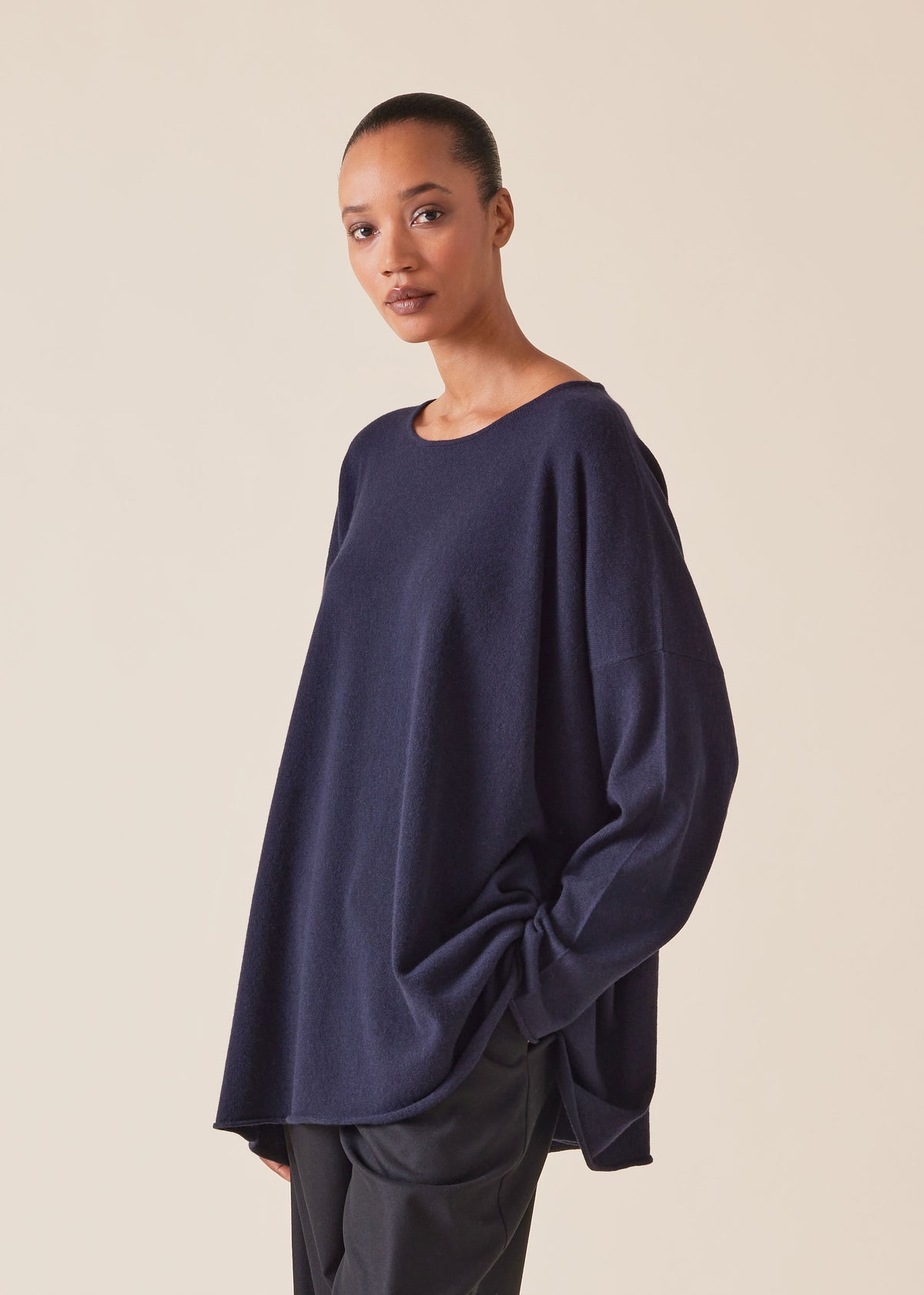 cashmere a-line bateau neck sweater - long