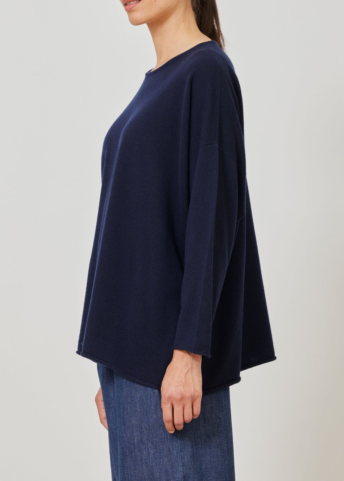 cashmere a-line bateau neck sweater - long dark