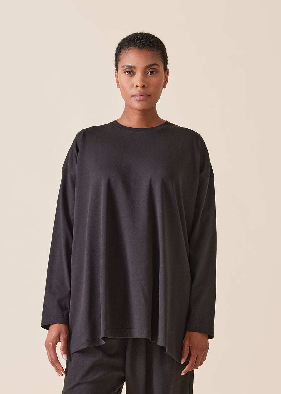 cotton jersey a-line long sleeve round neck - long