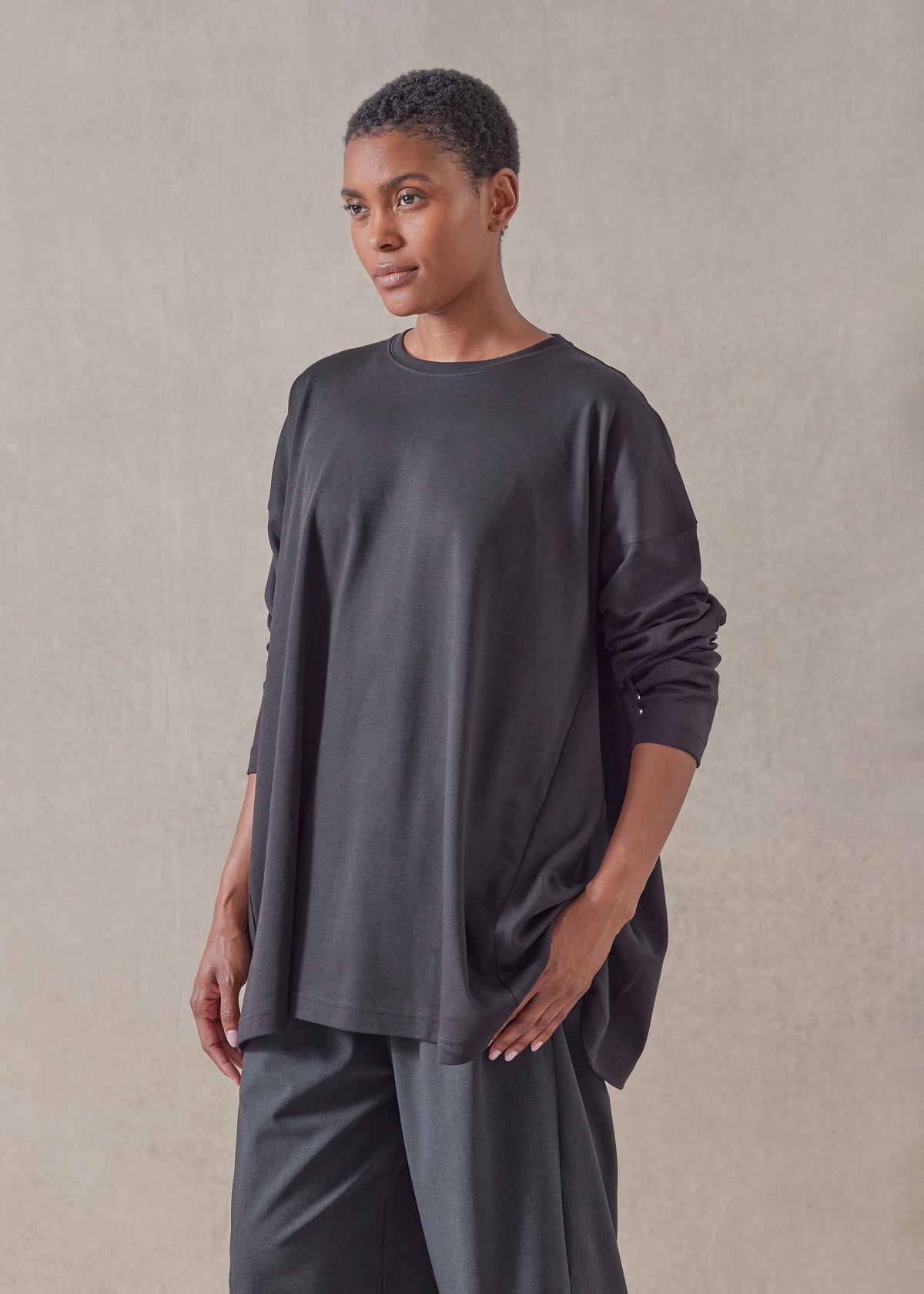 cotton jersey side panelled round neck t-shirt - mid plus