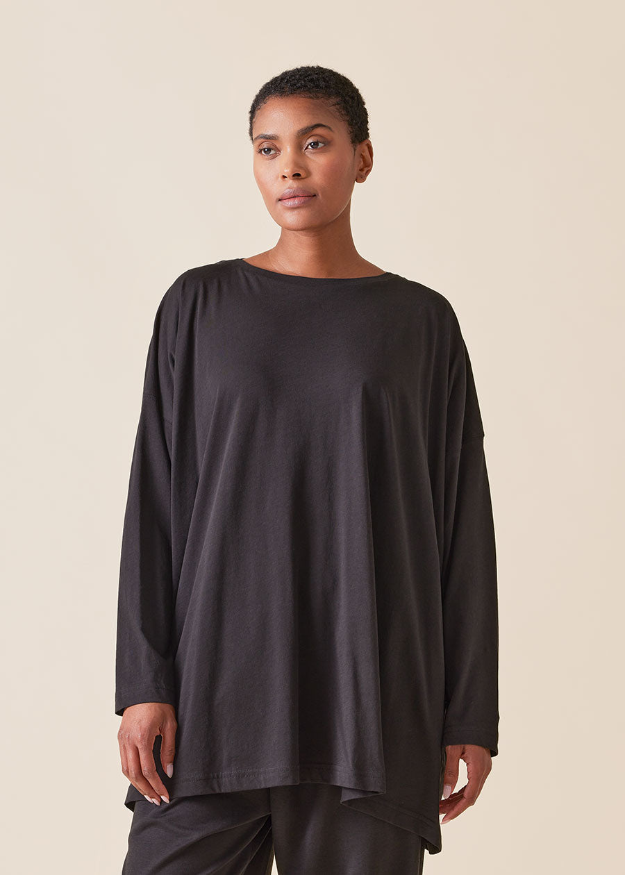 cotton jersey long sleeve boat neck t-shirt - long