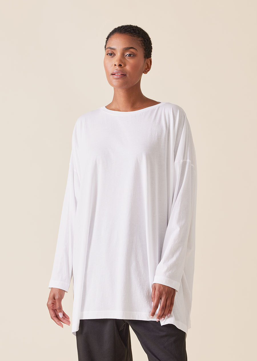 cotton jersey long sleeve boat neck t-shirt - long