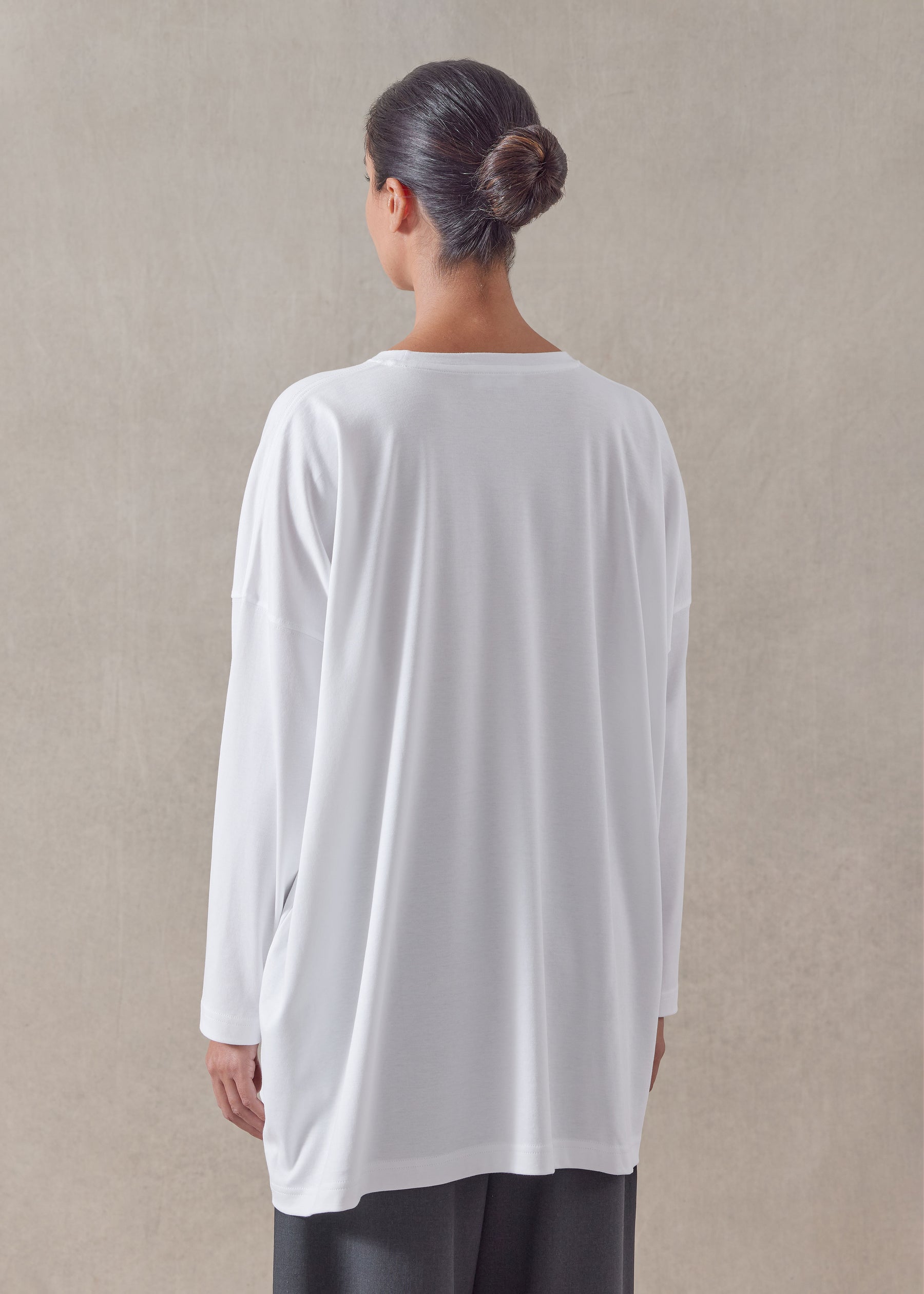 cotton jersey long sleeve boat neck t-shirt - long