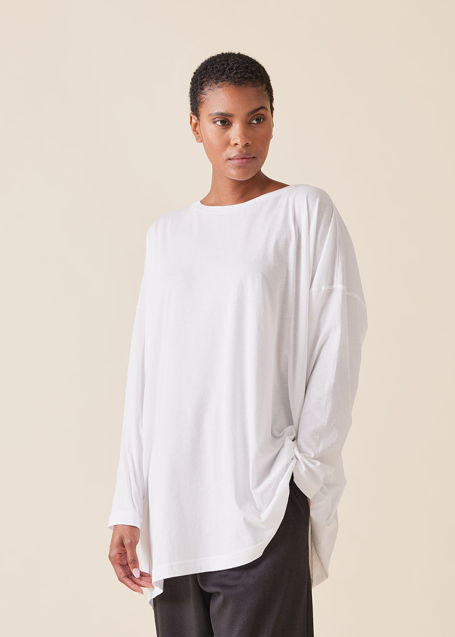 cotton jersey long sleeve boat neck t-shirt - long