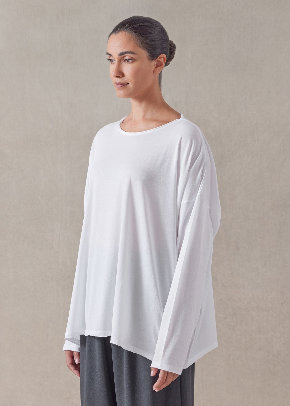 cotton jersey long sleeve double edge scoop neck - mid plus