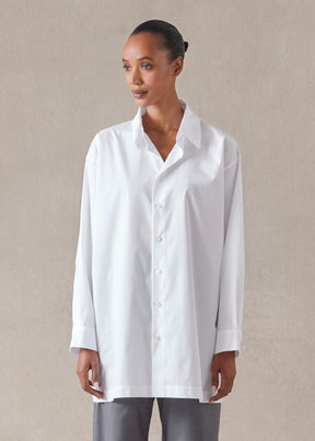 cotton poplin slim a-line back pleat shirt with collar - long plus