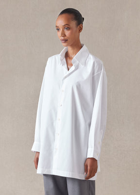 cotton poplin slim a-line back pleat shirt with collar - long plus