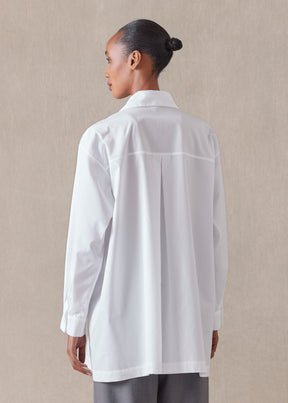 cotton poplin slim a-line back pleat shirt with collar - long plus