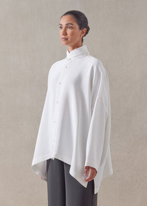 silk wide longer back double stand collar shirt - mid plus