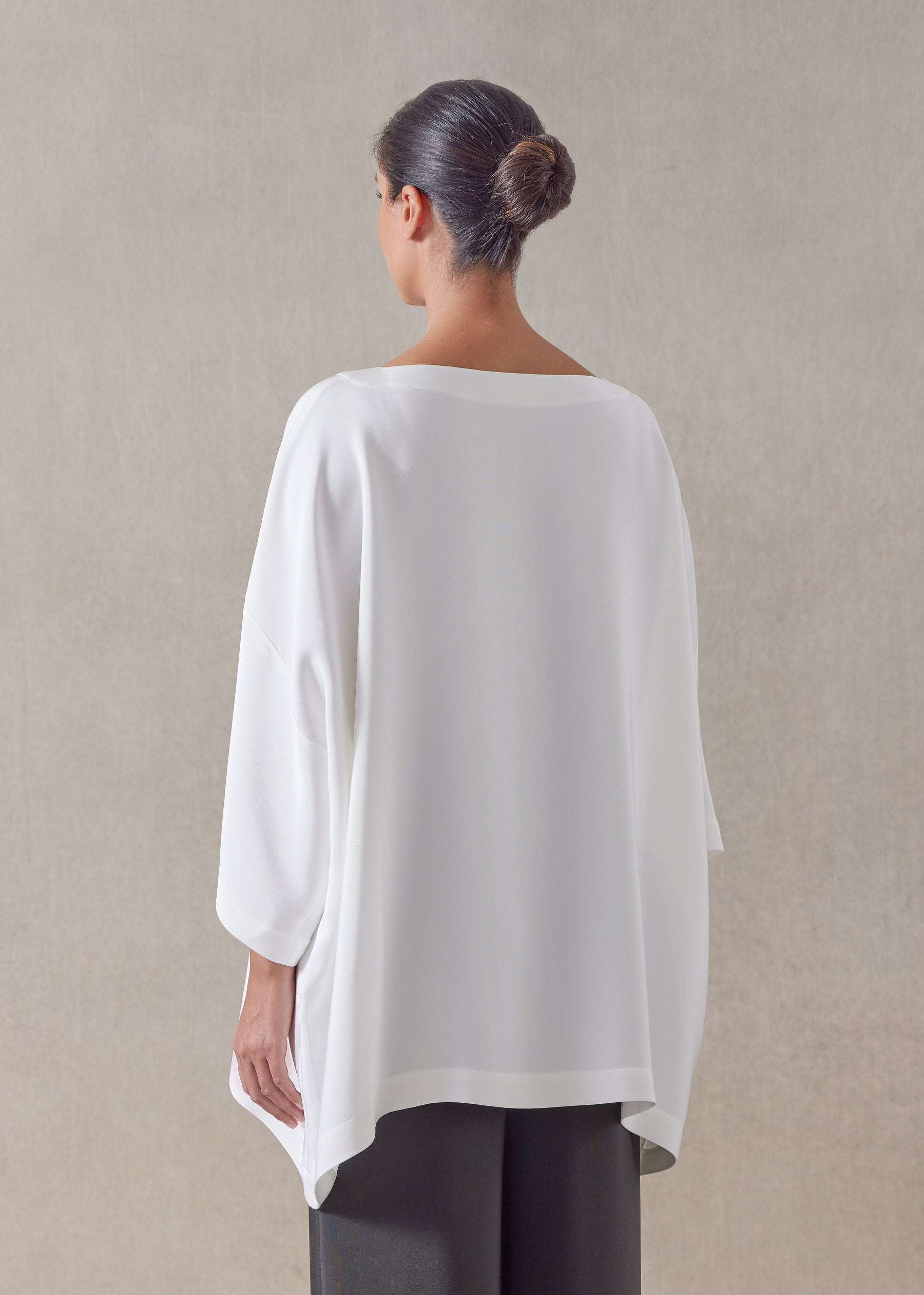 silk 3/4 sleeve bateau neck tunic - long