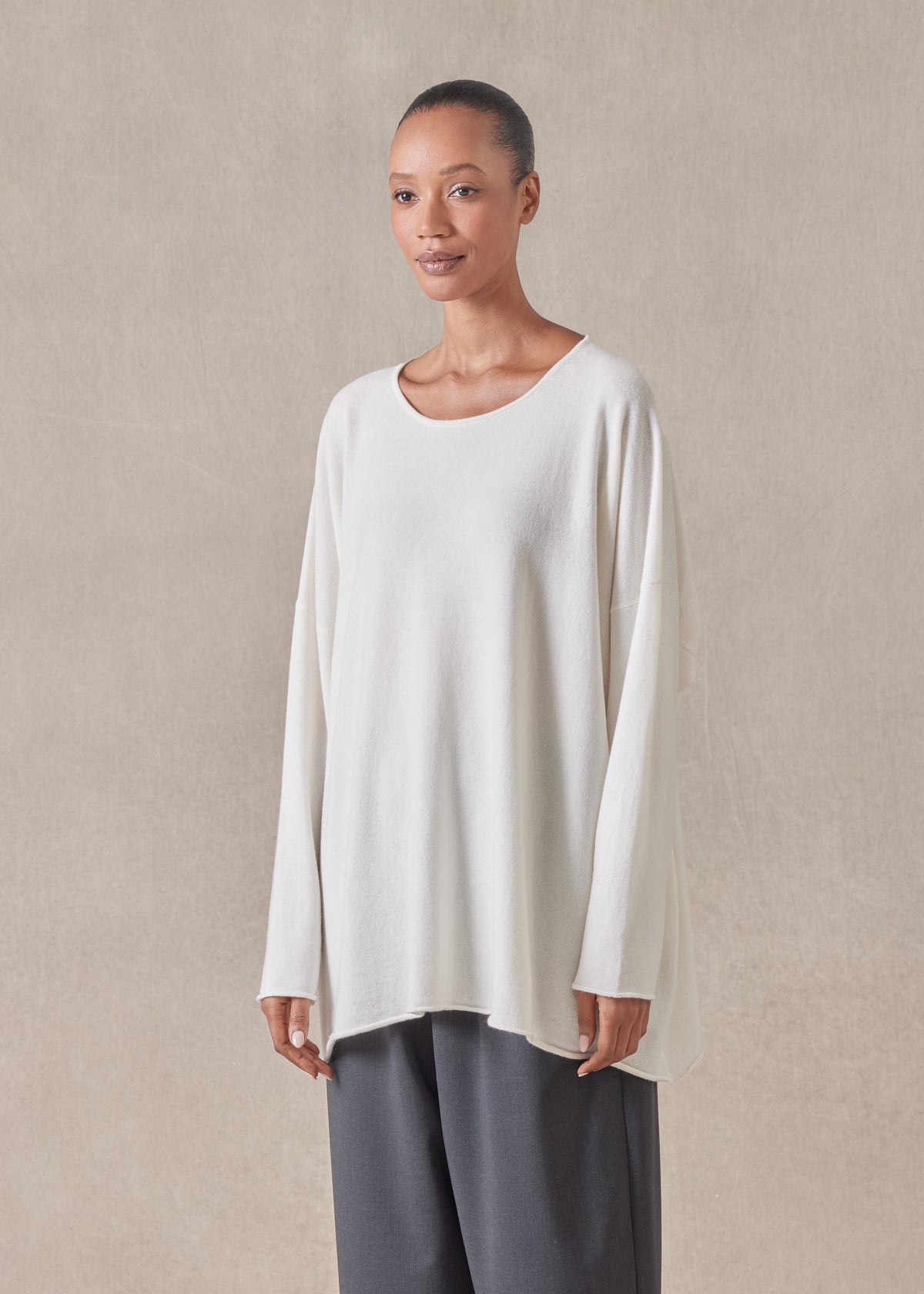 cashmere a-line bateau neck sweater - long