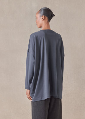 cotton jersey long sleeve round neck t-shirt - long