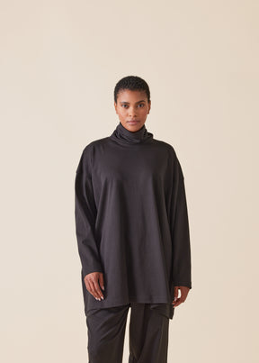 cotton jersey a-line long sleeve scrunch neck - long