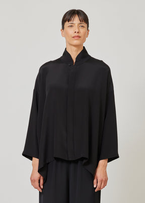 silk wide a-line shirt with chinese collar - mid plus