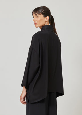 silk wide a-line shirt with chinese collar - mid plus