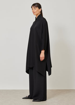 wide A-line shirt with chinese collar - very long with slits