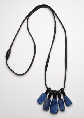 five piece leather strung lapis lazuli necklace