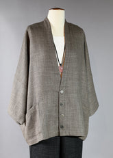 alpaca mix 3/4 sleeve sloped shoulder deep v-neck jacket - long