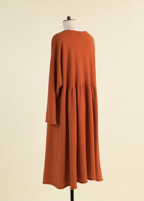 cashmere a-line bateau neck knit dress with pleated panels