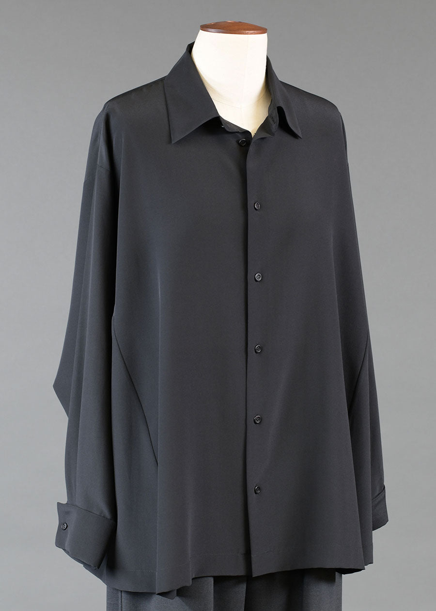 silk side pannelled shirt with collar and folded cuff - long