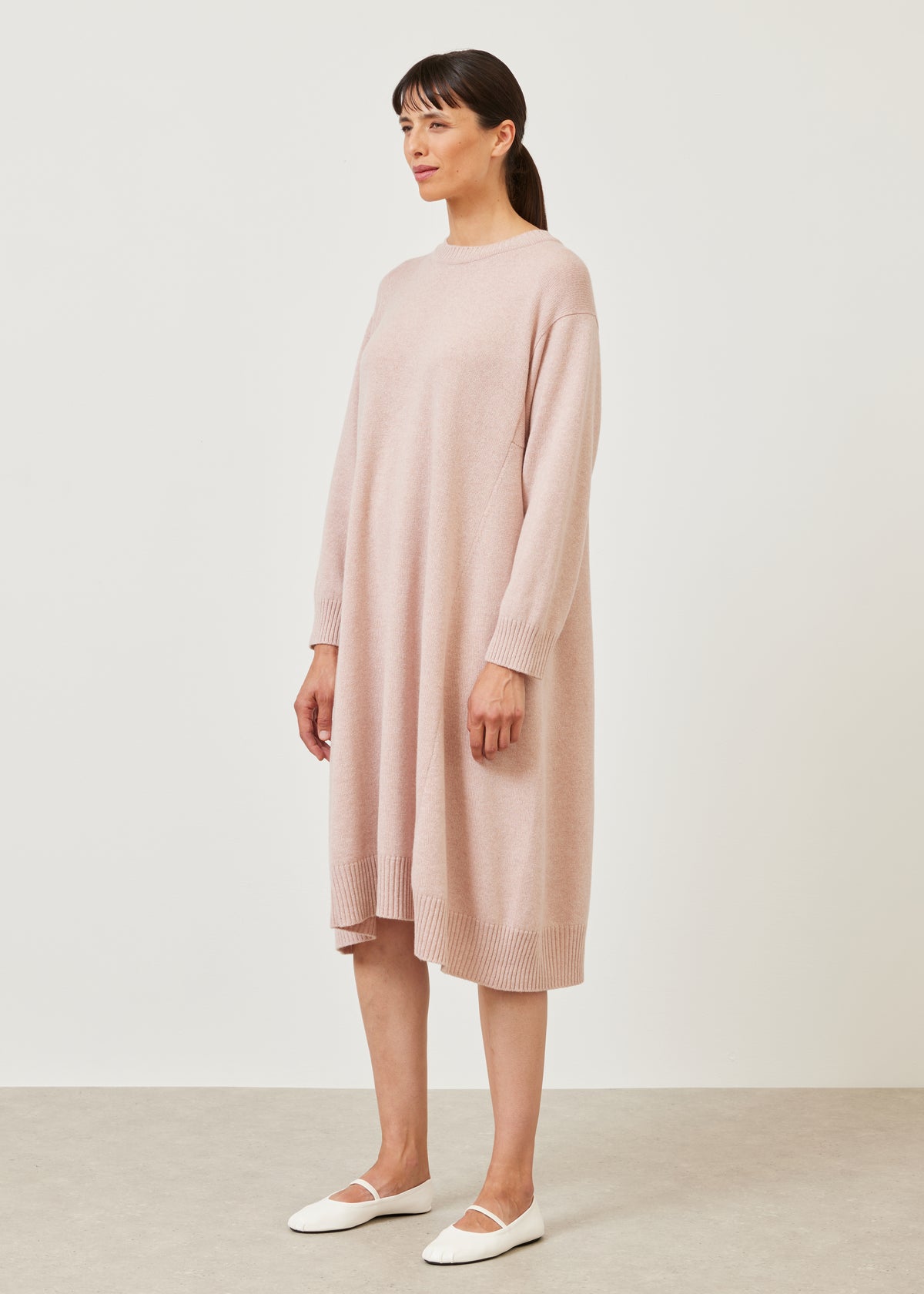 cashmere a-line round neck knit dress