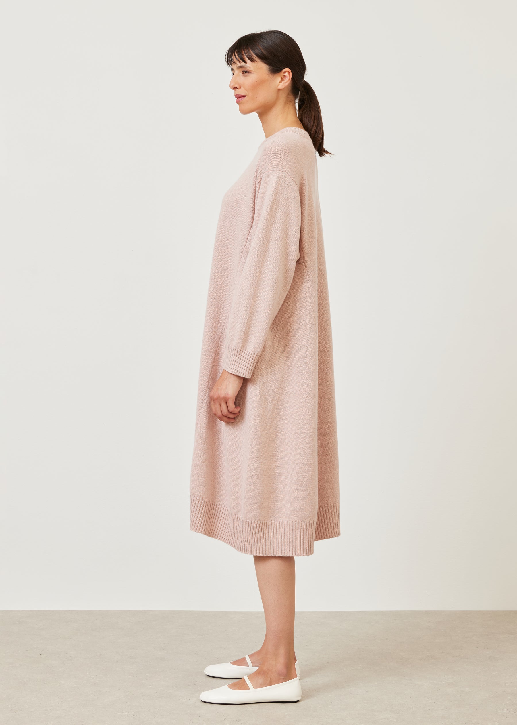 cashmere a-line round neck knit dress