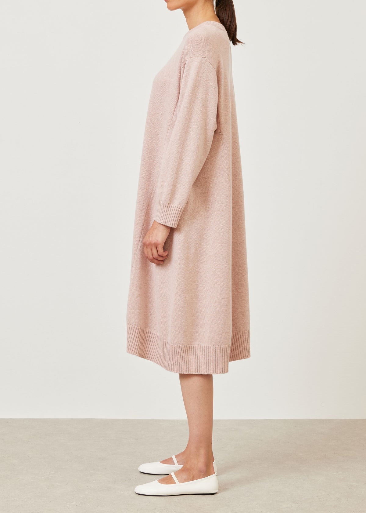 cashmere a-line round neck knit dress