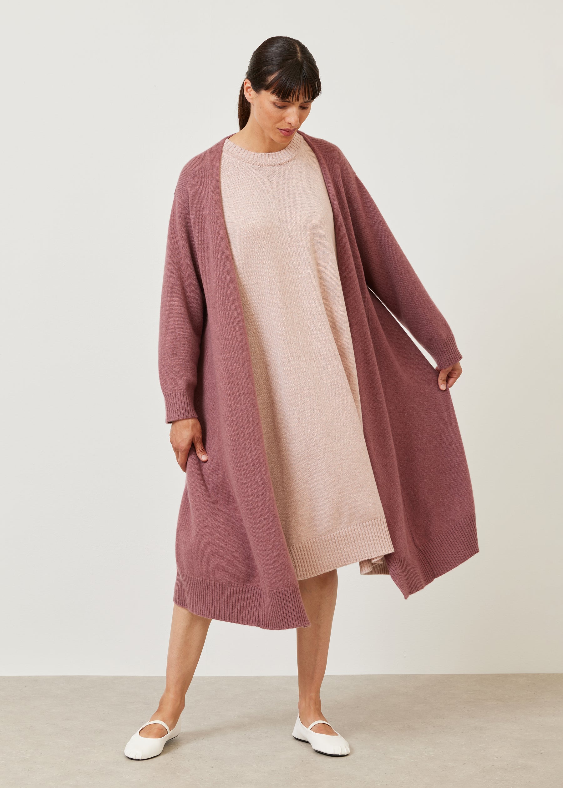 cashmere knitted a-line cardigan coat