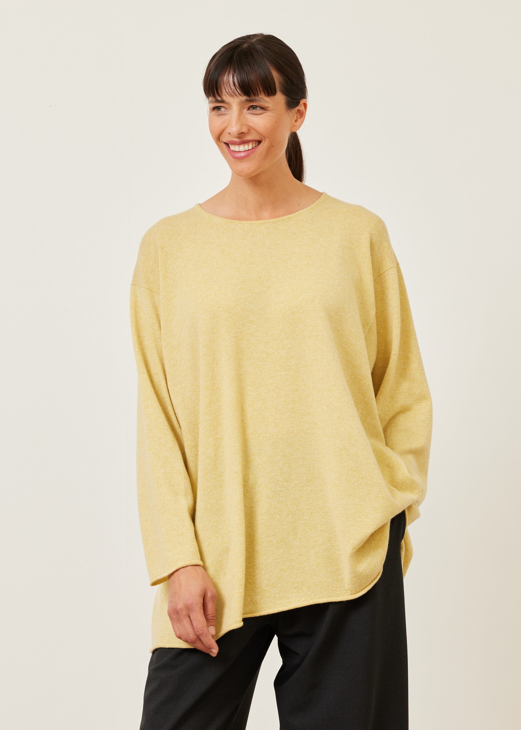 side panelled A-line bateau neck sweater - long