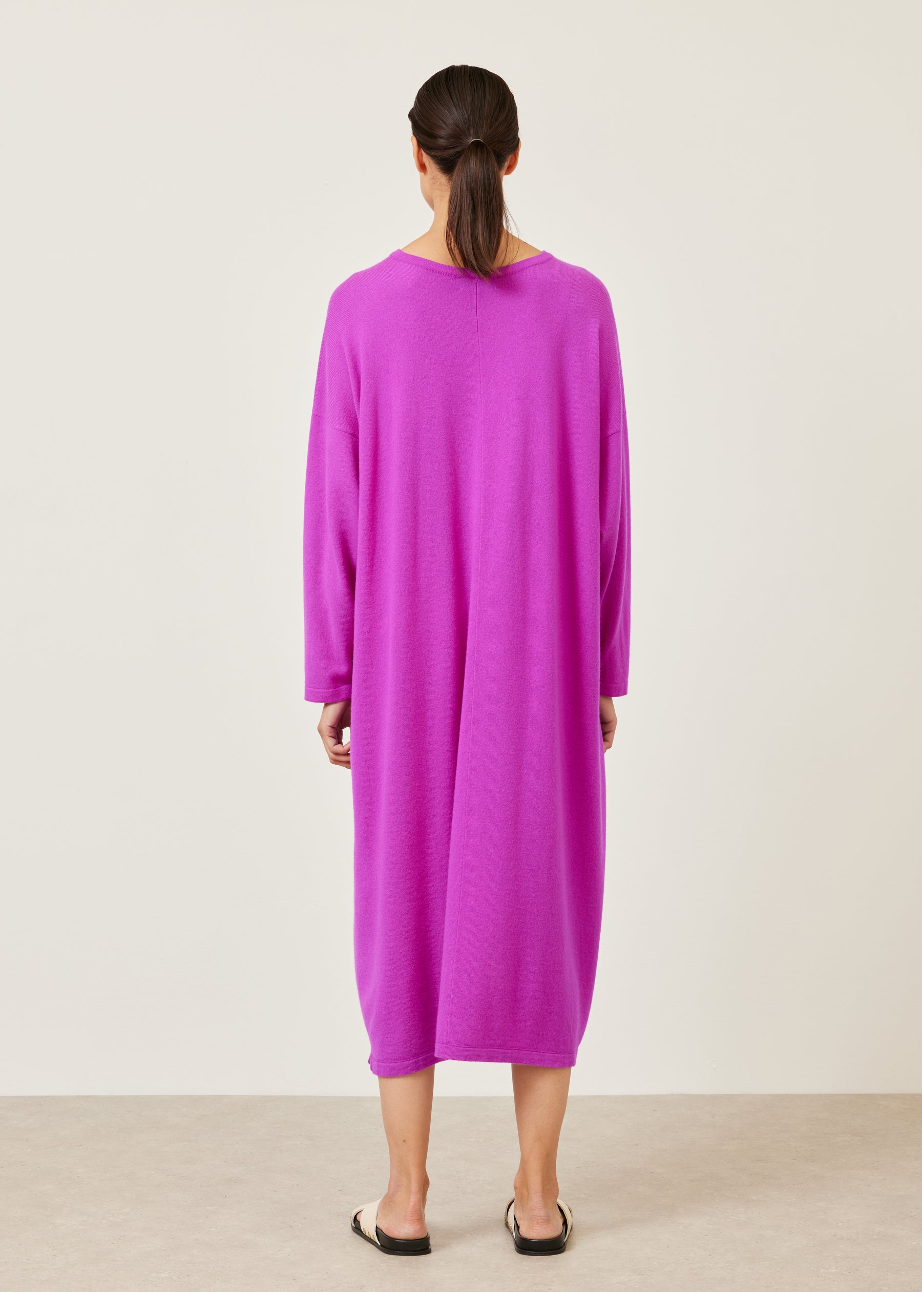 cashmere smaller front larger back round neck knit dress