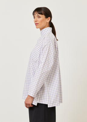 cotton slim a-line shirt with double stand collar and stepped insert - long