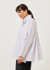 cotton slim a-line shirt with double stand collar and stepped insert - long