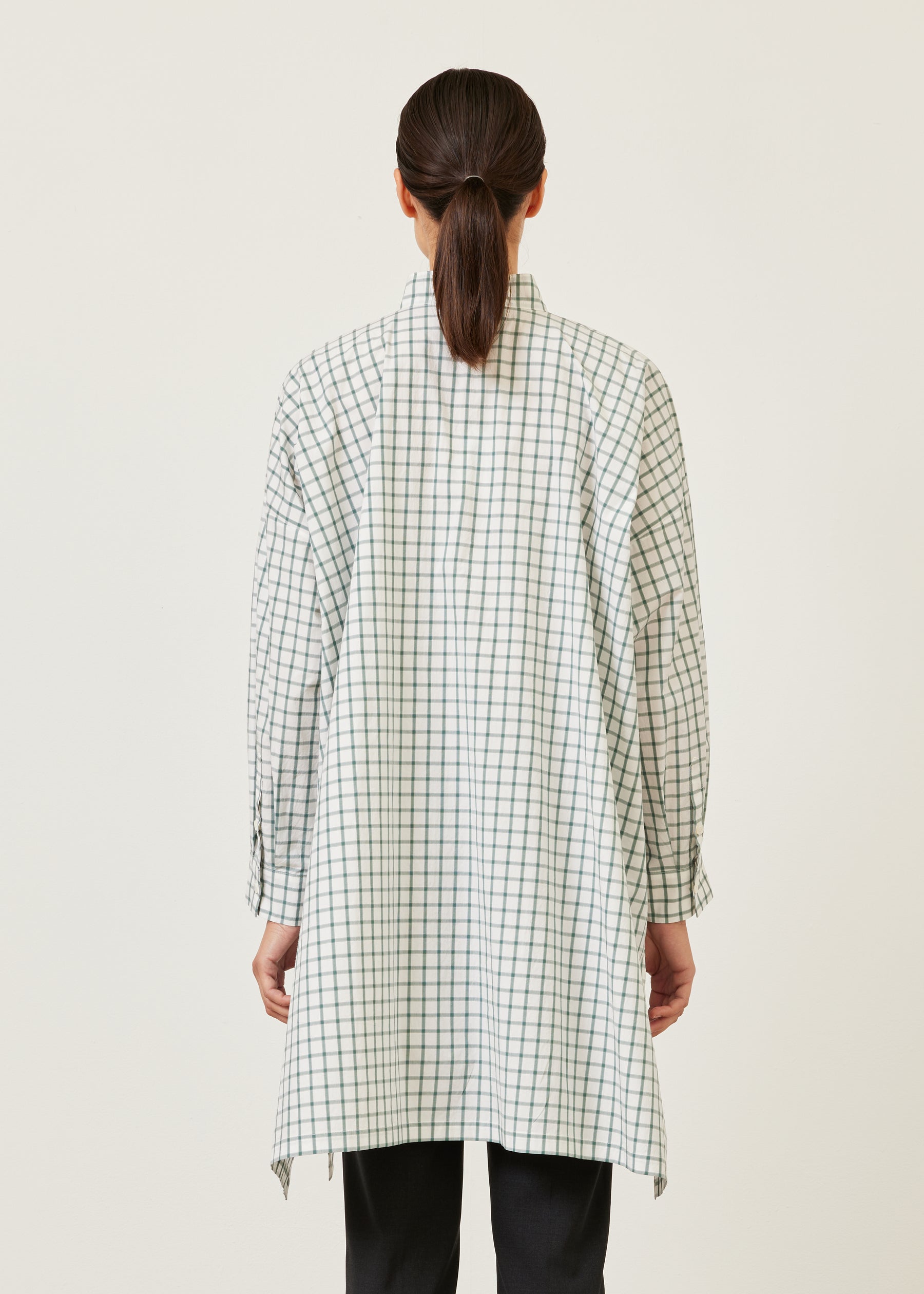 cotton wide a-line collarless shirt - very long with slits