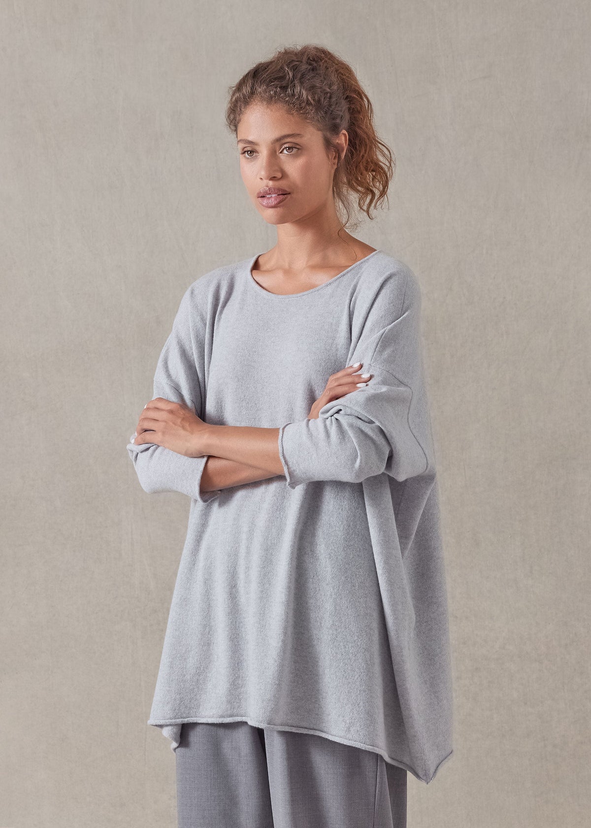 cashmere a-line bateau neck sweater - long