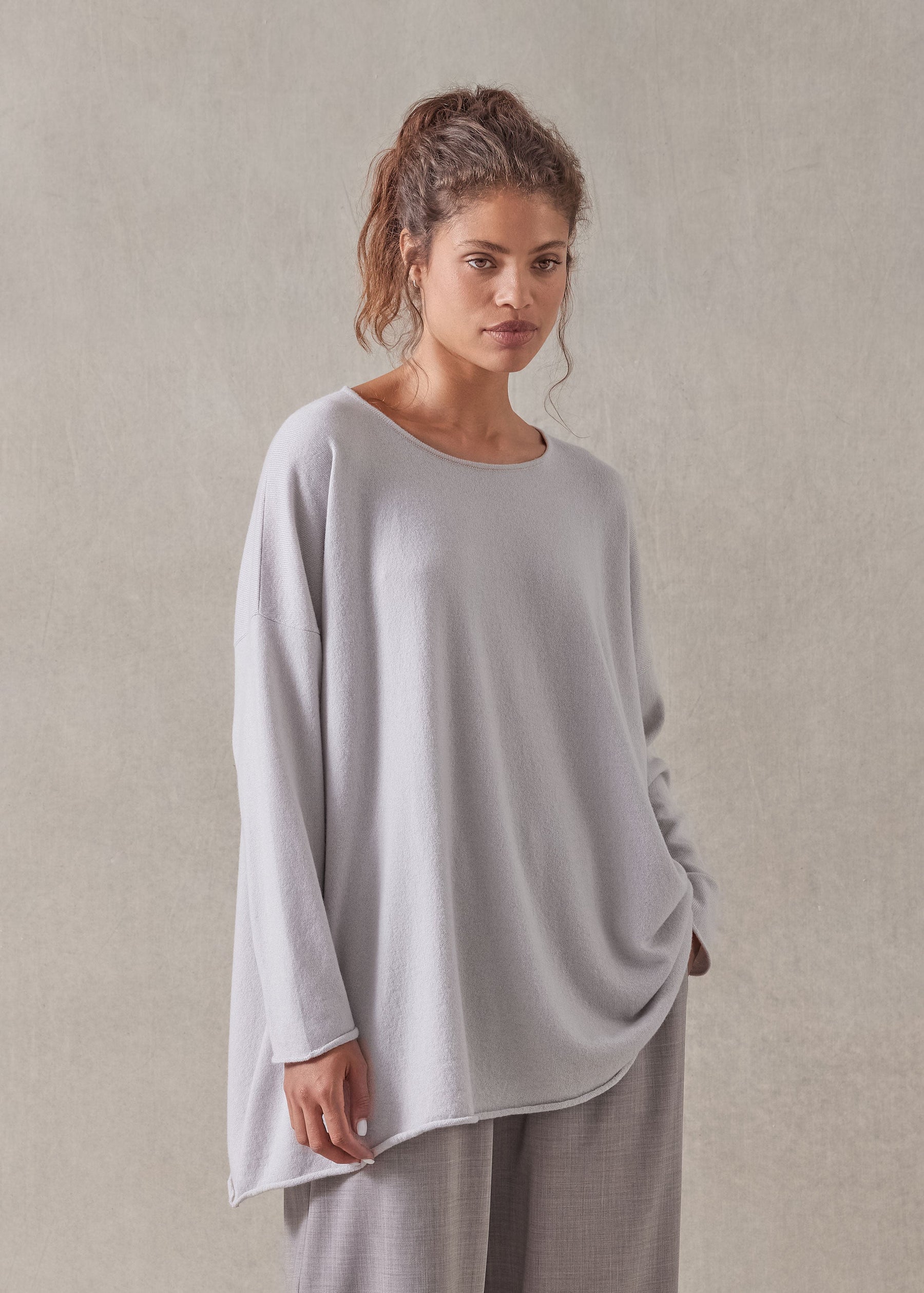 cashmere a-line bateau neck sweater - long