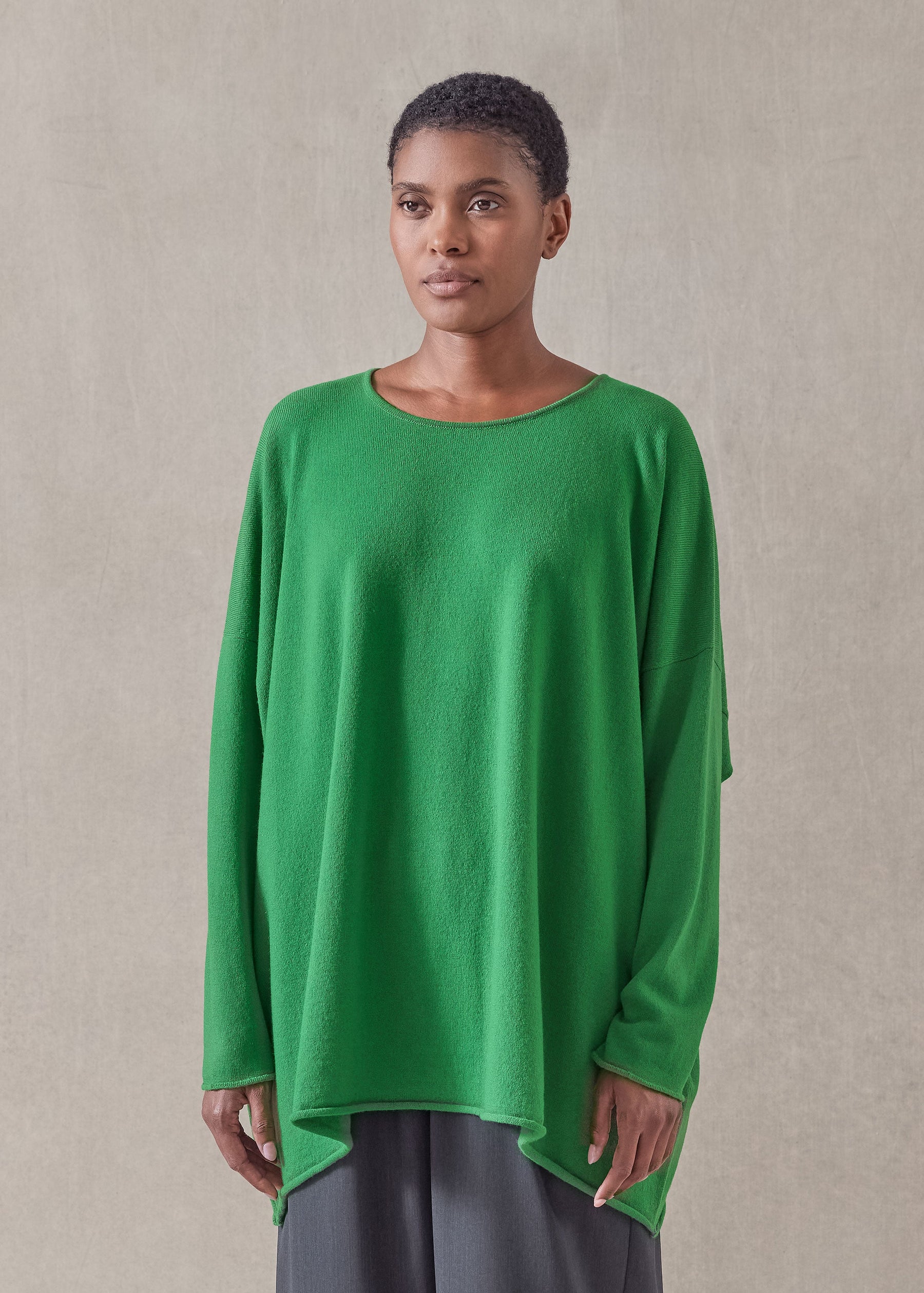 cashmere a-line bateau neck sweater - long