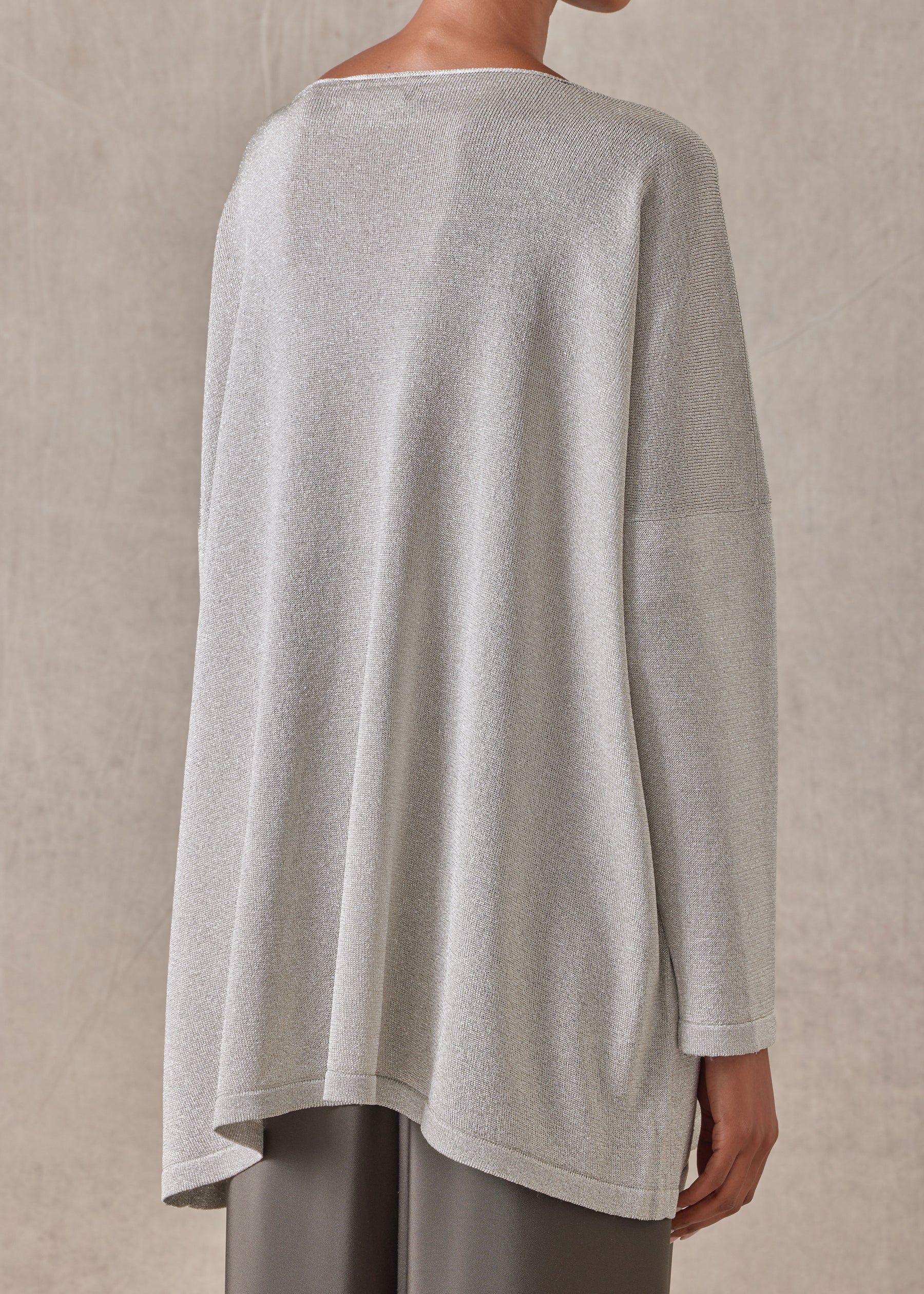 metallicised mix slim sleeve slash neck knitted sweater - mid plus