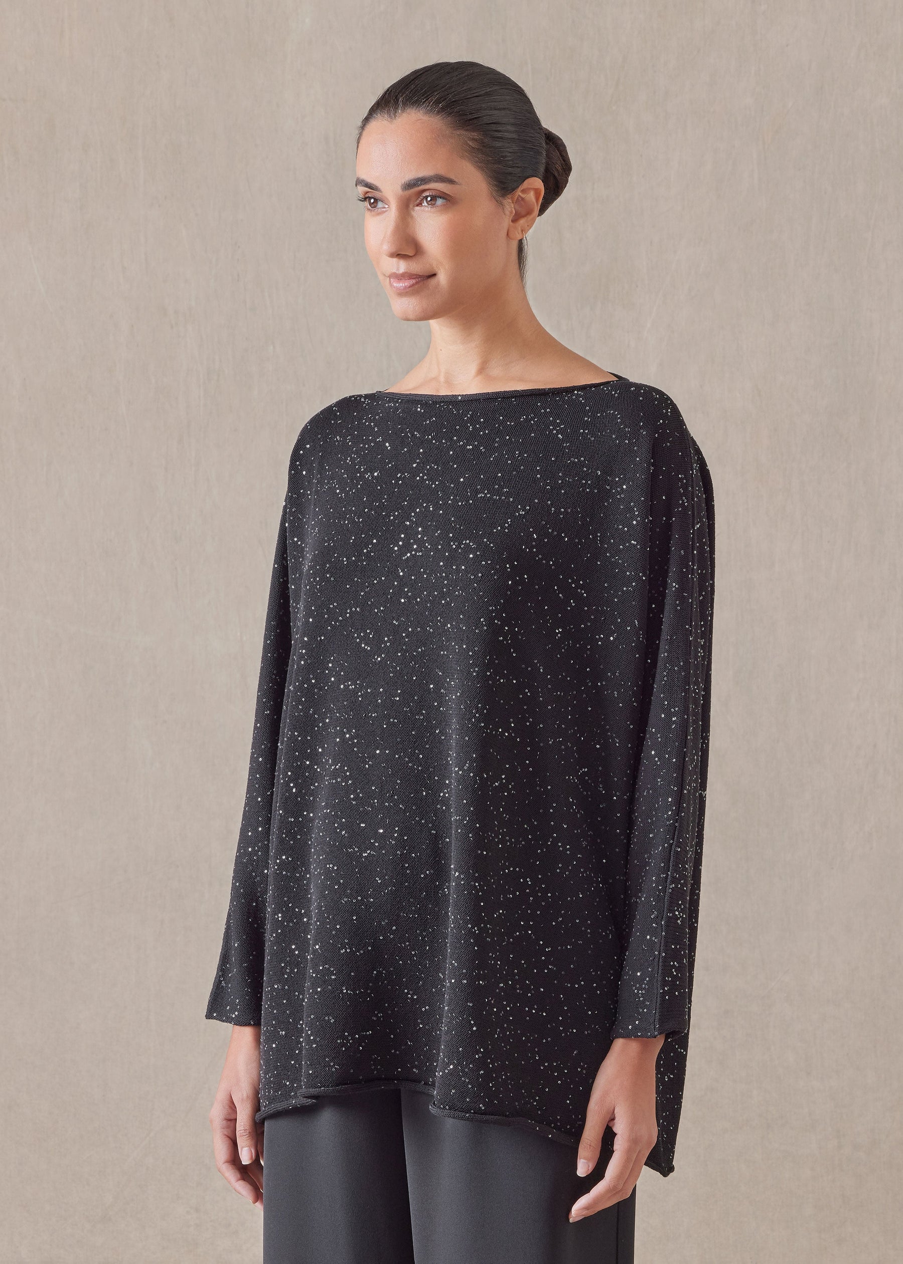 paillettes slim sleeve sideways knitted sweater - mid plus