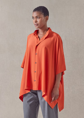 silk collarless longer back kaftan shirt - mid plus