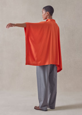 silk collarless longer back kaftan shirt - mid plus