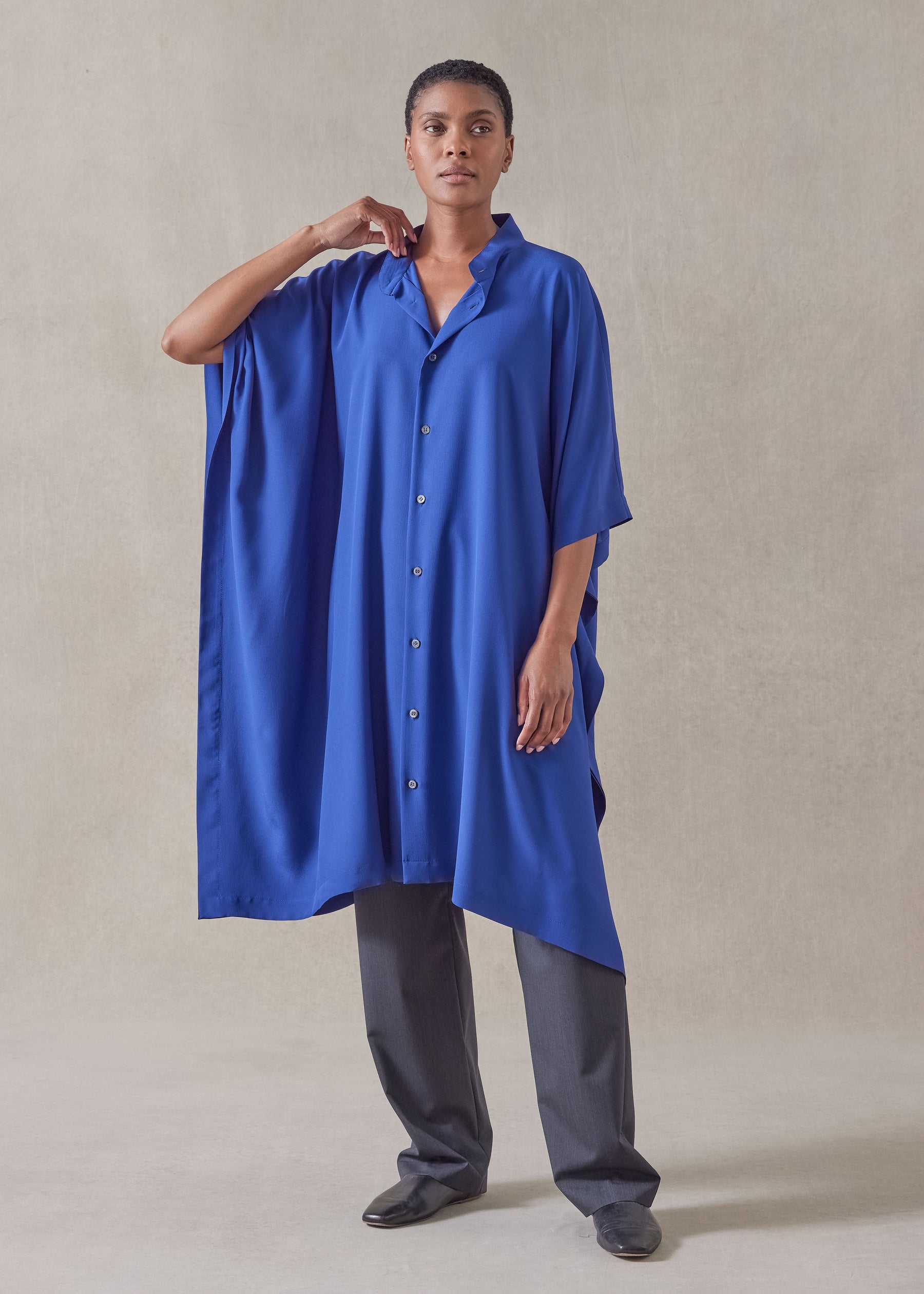 silk collarless kaftan shirt - very long