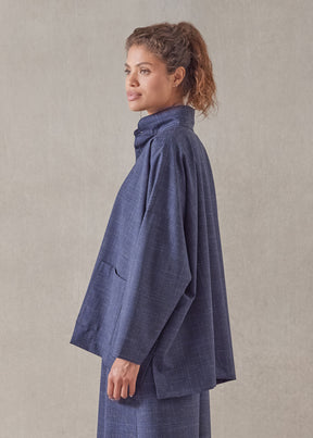 wool linen wide longer back double stand collar shirt jacket - mid plus