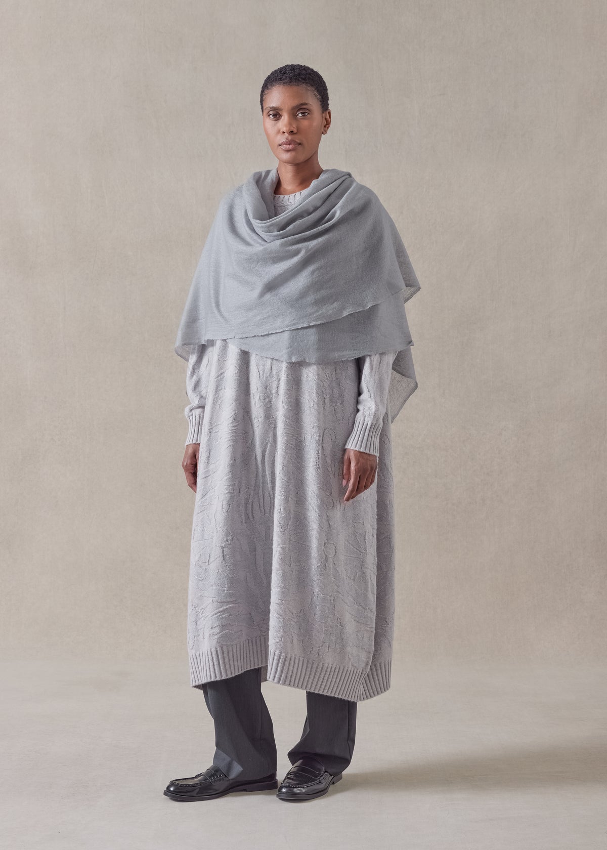 cashmere wide a-line round neck dress