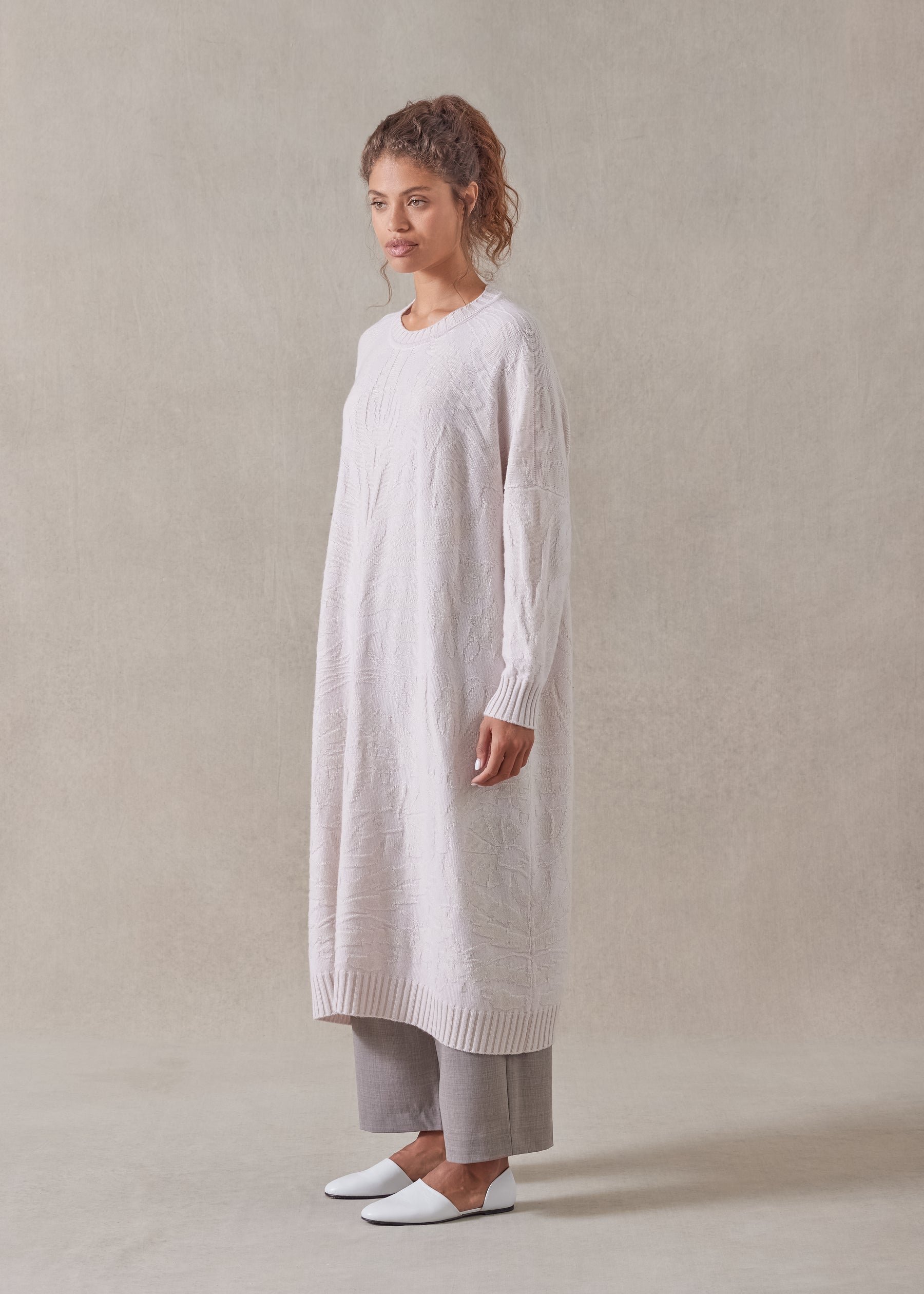 cashmere wide a-line round neck dress